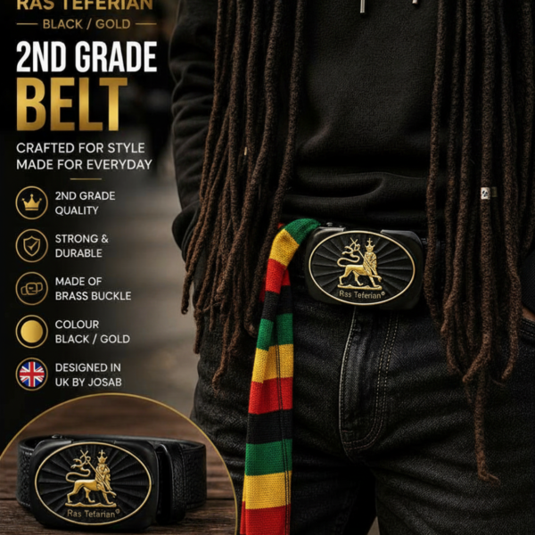 Ras Tefarian Buckle with 2nd grade Belt (Black & Gold)